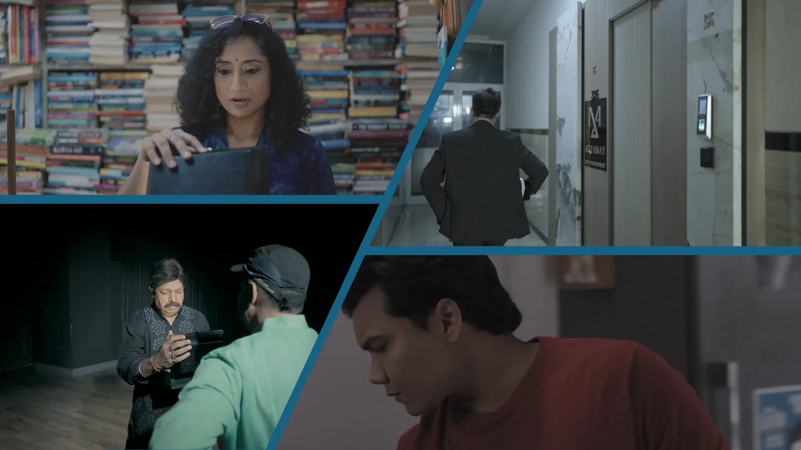 A collage of the four strangers, each with the invitation